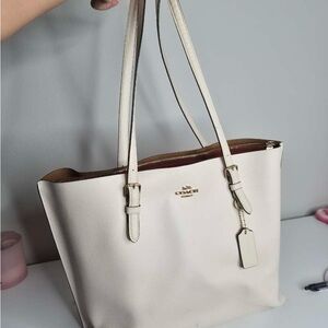 Coach Cream Leather Tote with Gold Accent Hardware